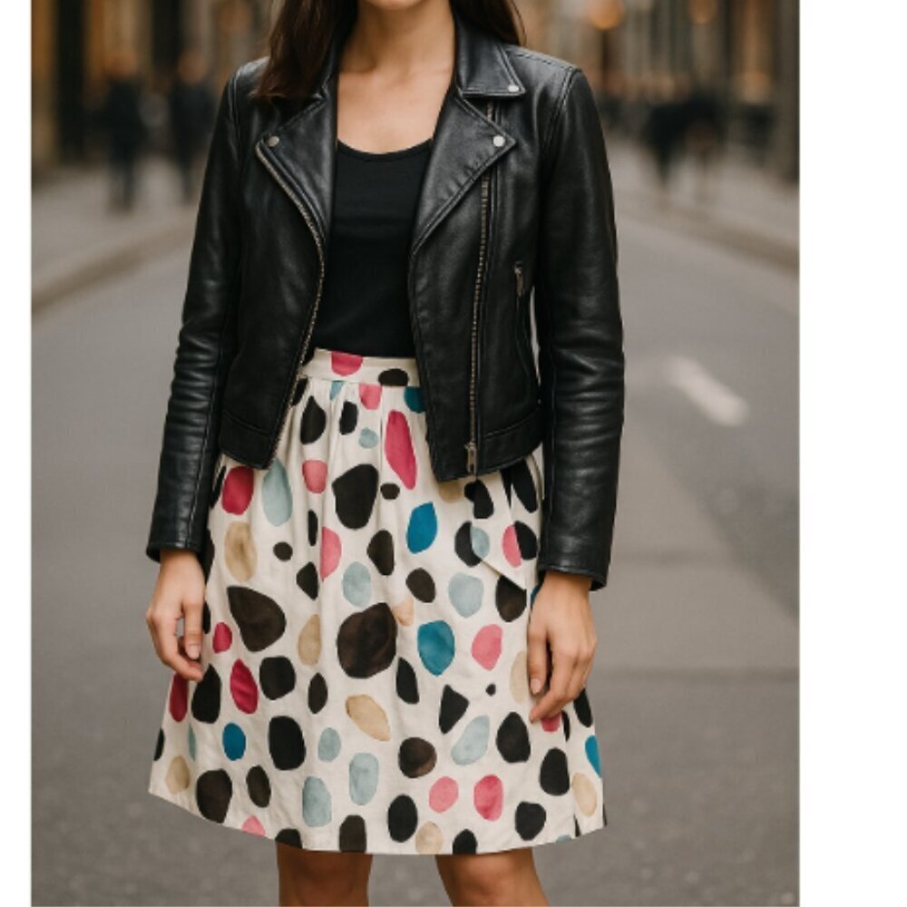 MSGM Watercolor Mixed Prints Satin Pleated Skirt Size 12